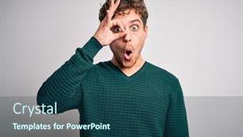  Presentation with curly hair - Beautiful presentation design featuring young-blond-handsome-man backdrop and a ocean colored foreground