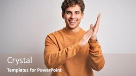 Presentation with one young man exercising handball - Colorful presentation theme enhanced with young-blond-handsome-man backdrop and a coral colored foreground