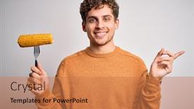  Presentation with corn cob - Slide deck featuring young-blond-handsome-man background and a coral colored foreground