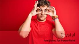  Presentation with curly hair - Slide deck having young-blond-handsome-man background and a red colored foreground