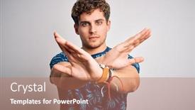  Presentation with curly hair - Cool new presentation design with young-blond-handsome-man backdrop and a coral colored foreground