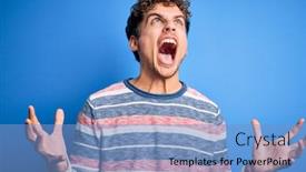  Presentation with yelling - Beautiful PPT theme featuring young-blond-handsome-man backdrop and a light blue colored foreground