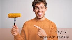  Presentation with corn cob - Audience pleasing presentation design consisting of young-blond-handsome-man backdrop and a coral colored foreground