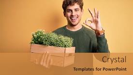  Presentation with curly hair - Amazing presentation design having young-blond-handsome-man backdrop and a  colored foreground