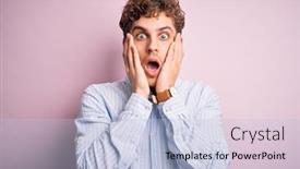  Presentation with curly hair - Cool new PPT theme with young-blond-handsome-man backdrop and a light blue colored foreground