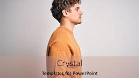  Presentation with curly hair - PPT theme with young-blond-handsome-man background and a coral colored foreground