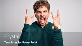  Presentation with green star - Colorful presentation theme enhanced with young-blond-handsome-man backdrop and a navy blue colored foreground