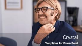  Presentation with pain - Slide set with young-blond-man-business-worker background and a navy blue colored foreground