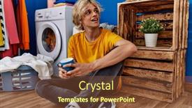  Presentation with waiting room - Slide set with young-blond-man-drinking-coffee background and a tawny brown colored foreground