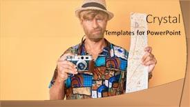  Presentation with map vintage - Slide deck having young-blond-man-holding-vintage background and a yellow colored foreground