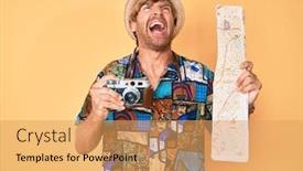  Presentation with city map - PPT theme featuring young-blond-man-holding-vintage background and a yellow colored foreground