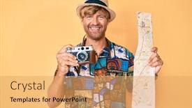  Presentation with map vintage - Beautiful slide set featuring young-blond-man-holding-vintage backdrop and a yellow colored foreground