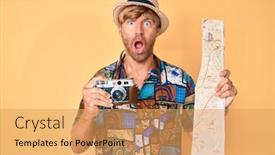  Presentation with city map - Beautiful presentation design featuring young-blond-man-holding-vintage backdrop and a yellow colored foreground