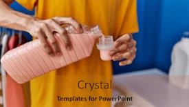  Presentation with laundry detergent - Slides featuring young-blond-man-pouring-detergent background and a gold colored foreground