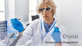  Presentation with sample - Presentation consisting of young-blond-man-scientist-holding background and a light blue colored foreground