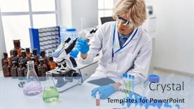  Presentation with sample - PPT theme with young-blond-man-scientist-holding background and a light blue colored foreground