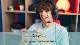  Presentation with what is video gaming - Presentation theme with young-blond-man-streamer-playing background and a  colored foreground