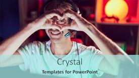  Presentation with heart hands - Slide set consisting of young-blond-man-streamer-smiling background and a  colored foreground