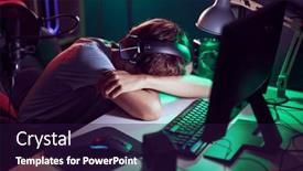  Presentation with streamer - PPT theme enhanced with young-blond-man-streamer-stressed background and a wine colored foreground