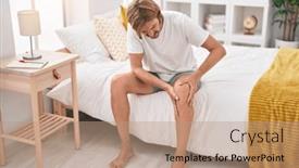  Presentation with knee - Theme having young-blond-man-suffering background and a coral colored foreground