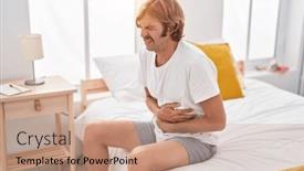  Presentation with stomach - PPT theme enhanced with young-blond-man-suffering background and a coral colored foreground