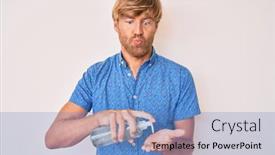 Presentation with hand sanitizer - Beautiful presentation design featuring young-blond-man-using-hand backdrop and a teal colored foreground