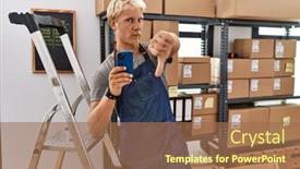  Presentation with smartphone - PPT theme enhanced with young-blond-man-using-smartphone background and a  colored foreground