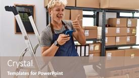  Presentation with smartphone - Slide set with young-blond-man-using-smartphone and a coral colored foreground