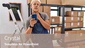  Presentation with sore throat - Slides with young-blond-man-using-smartphone background and a coral colored foreground