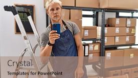  Presentation with smartphone - Presentation theme featuring young-blond-man-using-smartphone background and a coral colored foreground