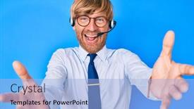  Presentation with call center - Presentation design with young-blond-man-wearing-call background and a light blue colored foreground