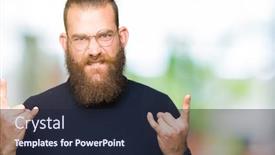  Presentation with rock star - Beautiful slides featuring young blond man wearing glasses and turtleneck sweater shouting with crazy expression doing rock symbol with hands up music star heavy concept backdrop and a wine colored foreground