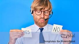  Presentation with yes - Cool new theme with young-blond-man-wearing-operator backdrop and a light blue colored foreground