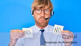  Presentation with yes - Audience pleasing presentation design consisting of young-blond-man-wearing-operator backdrop and a light blue colored foreground