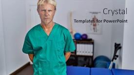  Presentation with physiotherapist - Slides consisting of young-blond-man-wearing-physiotherapist background and a  colored foreground