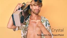  Presentation with boom box - Slide deck consisting of young-blond-man-wearing-summer background and a coral colored foreground