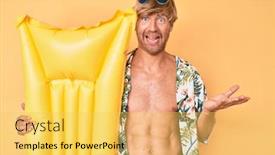  Presentation with matress - Colorful presentation design enhanced with young-blond-man-wearing-summer backdrop and a yellow colored foreground