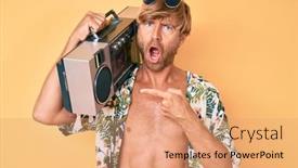  Presentation with boom box - PPT layouts consisting of young-blond-man-wearing-summer background and a coral colored foreground