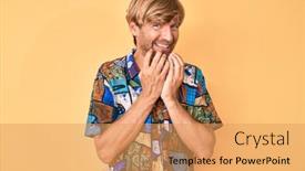  Presentation with scandal - Slides with young-blond-man-wearing-summer background and a yellow colored foreground