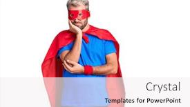  Presentation with super man - Audience pleasing PPT theme consisting of young-blond-man-wearing-super backdrop and a white colored foreground