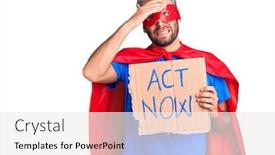  Presentation with super man - Cool new slide deck with young-blond-man-wearing-super backdrop and a sky blue colored foreground