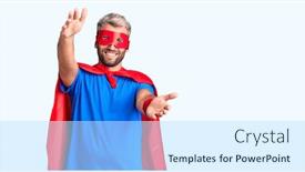  Presentation with super man - Presentation theme featuring young-blond-man-wearing-super background and a sky blue colored foreground