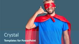  Presentation with fingers - Colorful PPT theme enhanced with young-blond-man-wearing-super backdrop and a ocean colored foreground