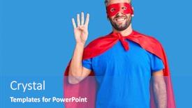  Presentation with super man - PPT theme having young-blond-man-wearing-super background and a teal colored foreground