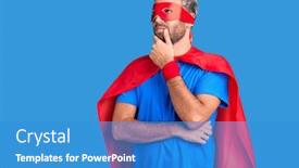  Presentation with super man - Audience pleasing PPT theme consisting of young-blond-man-wearing-super backdrop and a teal colored foreground