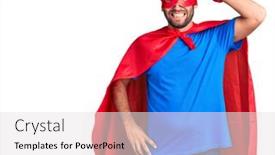  Presentation with super man - Cool new slides with young-blond-man-wearing-super backdrop and a light gray colored foreground