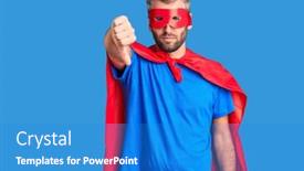 Presentation with super man - Presentation design having young-blond-man-wearing-super background and a teal colored foreground