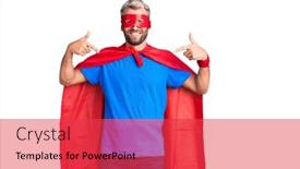  Presentation with super man - Audience pleasing presentation theme consisting of young-blond-man-wearing-super backdrop and a red colored foreground