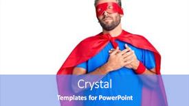  Presentation with super man - Presentation featuring young-blond-man-wearing-super background and a cobalt blue colored foreground