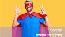  Presentation with super man - Slides having young-blond-man-wearing-super background and a cobalt blue colored foreground